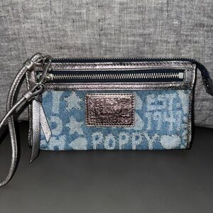 Coach Blue Denim Wristlet with Silver Trim